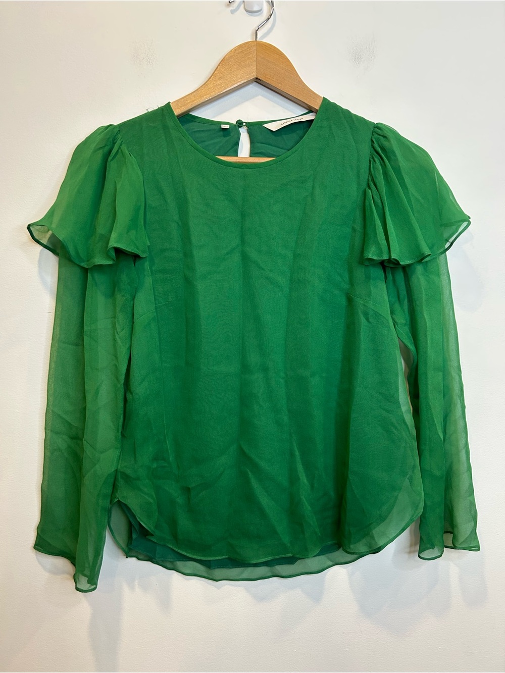 Rebecca Taylor Ruffle Silk Chiffon Blouse Jade Green